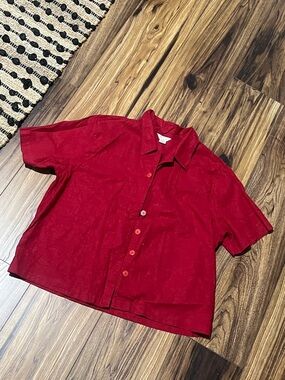 Linen blend Short-Sleeve Red Button-Down shirt
